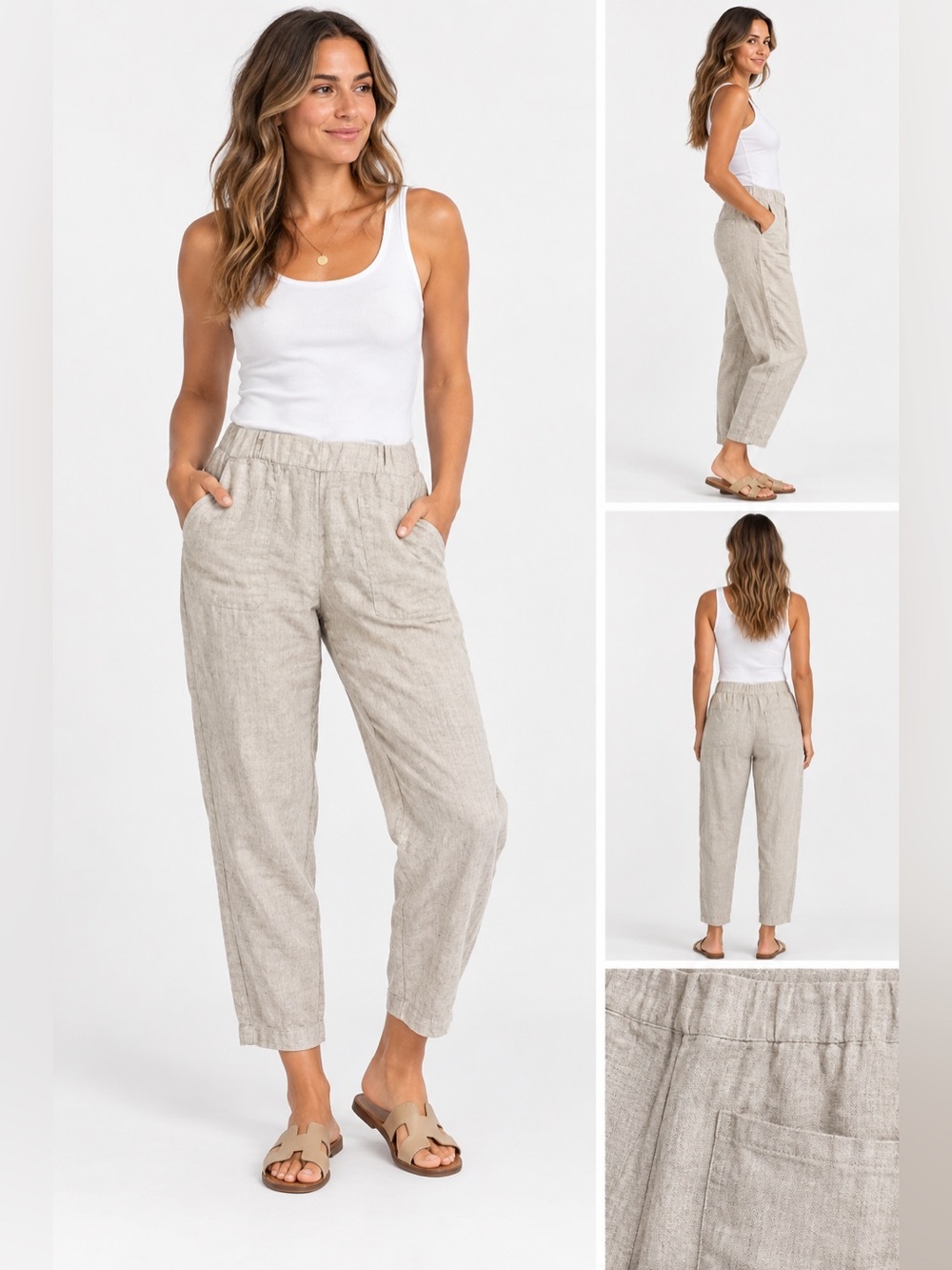 Quince Pants Womens L European Linen Tapered Ankle Pull On Casual Lightweight